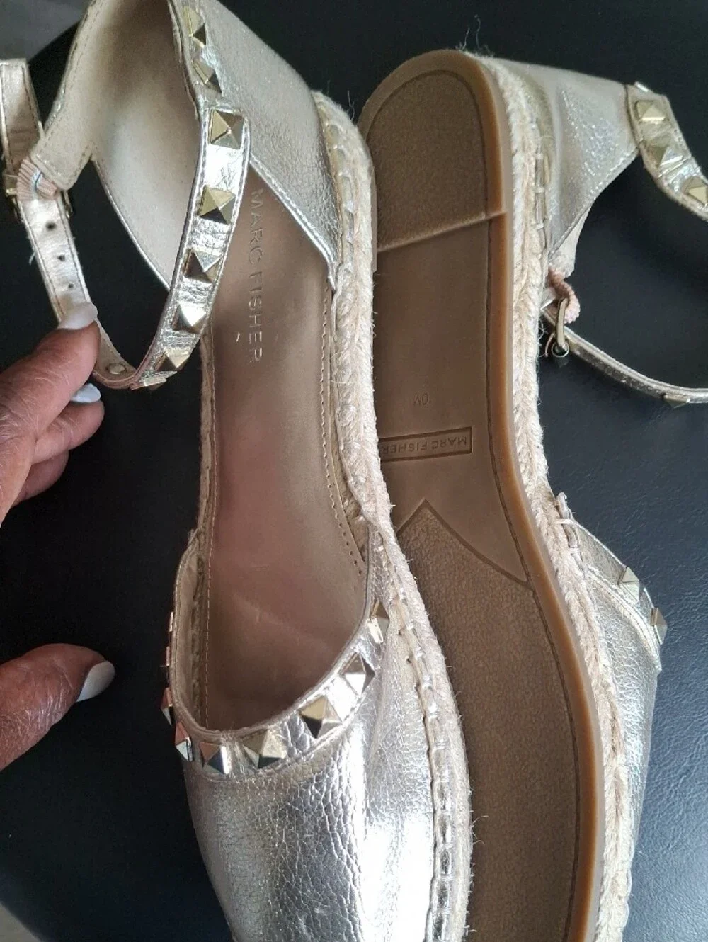 Marc Fisher Metallic Gold Studded Espadrille Flats